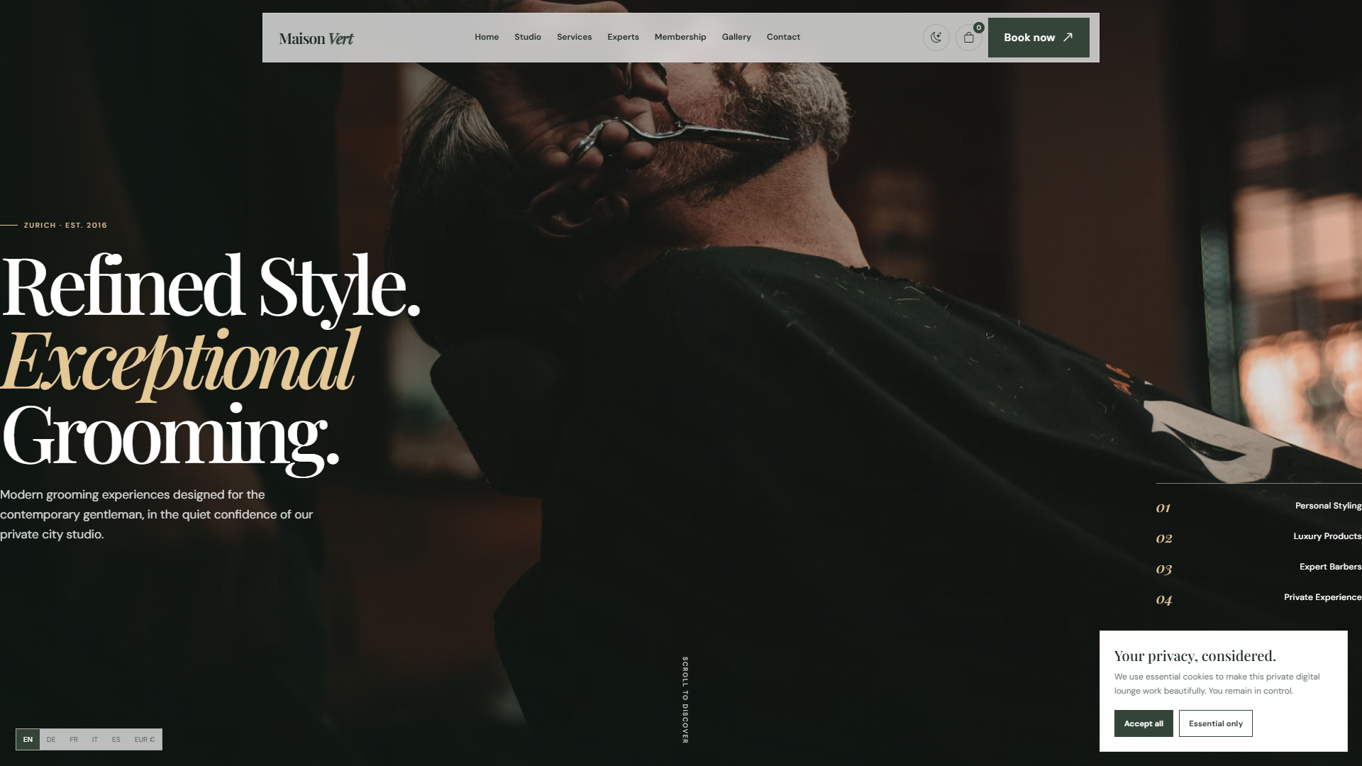 Modern Barber & Beard Atelier — Website Template